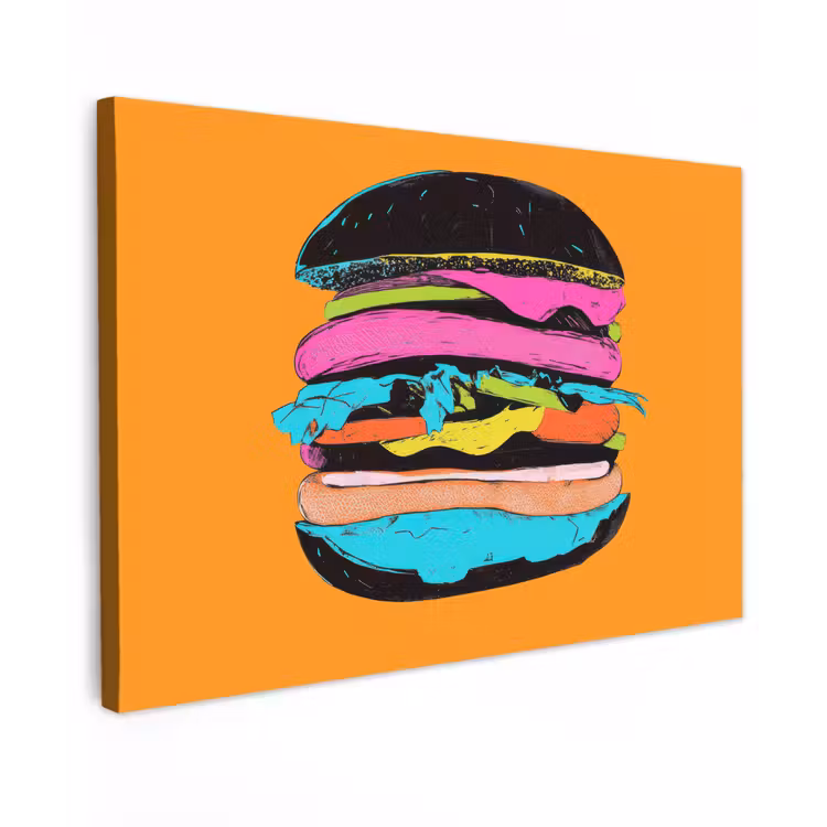 Hamburger - Kleurrijk - Speels canvas 2cm klein -z3d