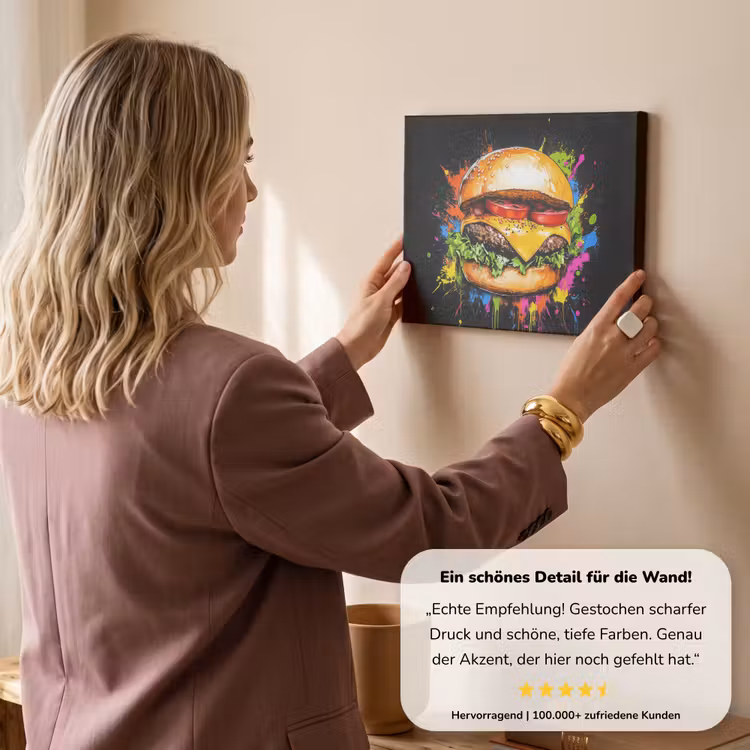 Hamburger - Graffiti - Verf - Kleurrijk - Eten - Abstract canvas 2cm klein -sfeer3