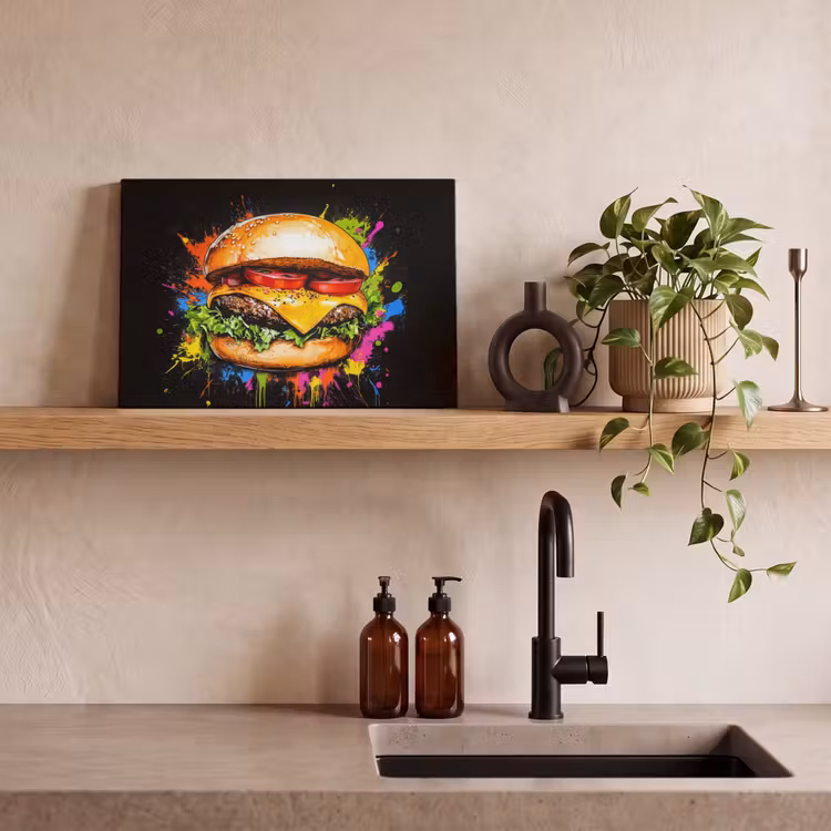 Hamburger - Graffiti - Verf - Kleurrijk - Eten - Abstract canvas 2cm klein -closeup_print_DE
