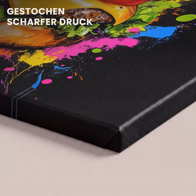 Hamburger - Graffiti - Verf - Kleurrijk - Eten - Abstract canvas 2cm klein -uniquesellingpoint_afwerking-onlywow_DE