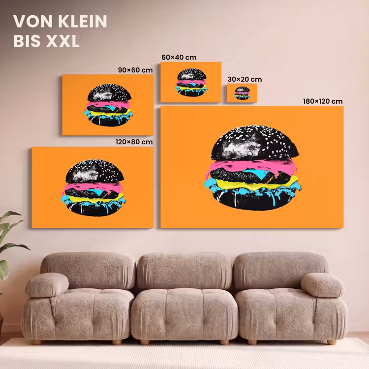 Hamburger - Oranje - Neon - popart canvas 2cm klein -Xsfeer8_DE