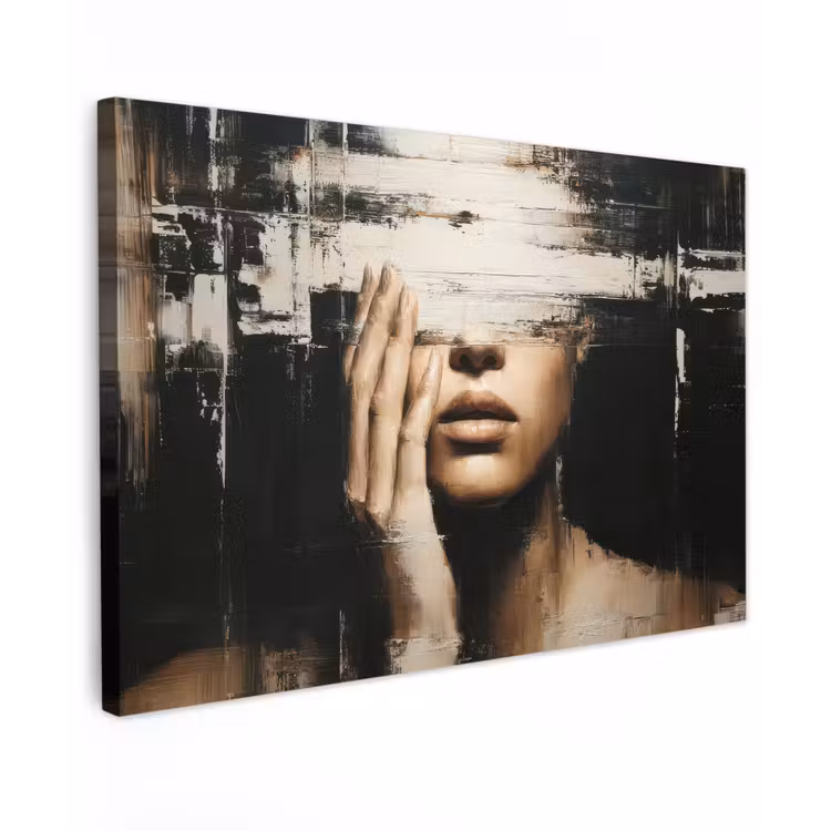 Hand - Gezicht - Strepen - Abstract canvas 2cm klein -z3d