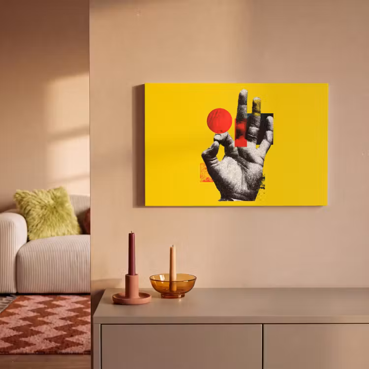 Hand - Rode cirkel - Geel canvas 2cm klein -sfeer1