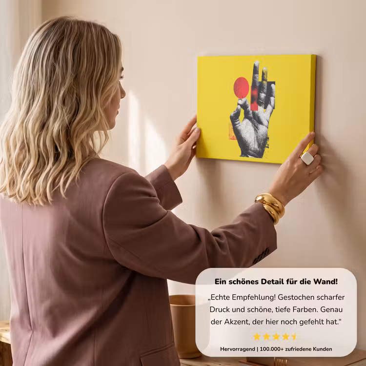 Hand - Rode cirkel - Geel canvas 2cm klein -Xsfeer7_DE