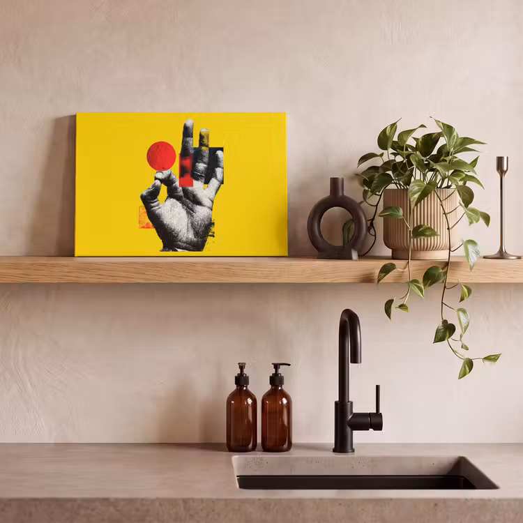 Hand - Rode cirkel - Geel canvas 2cm klein -sfeer3