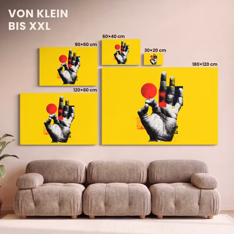 Hand - Rode cirkel - Geel canvas 2cm klein -Xsfeer8_DE