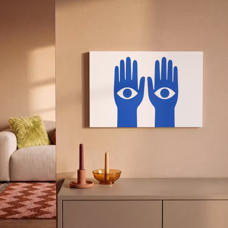 Handen - Twee - Ogen - Blauw canvas 2cm klein -sfeer1
