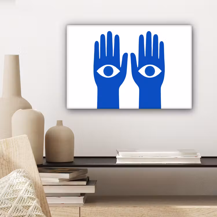 Handen - Twee - Ogen - Blauw canvas 2cm klein -closeup_print_DE