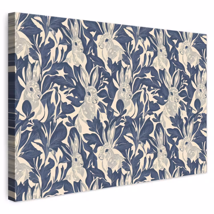 Hazen - Bladeren - Patroon - Blauw - Beige canvas 2cm klein 34 -3d