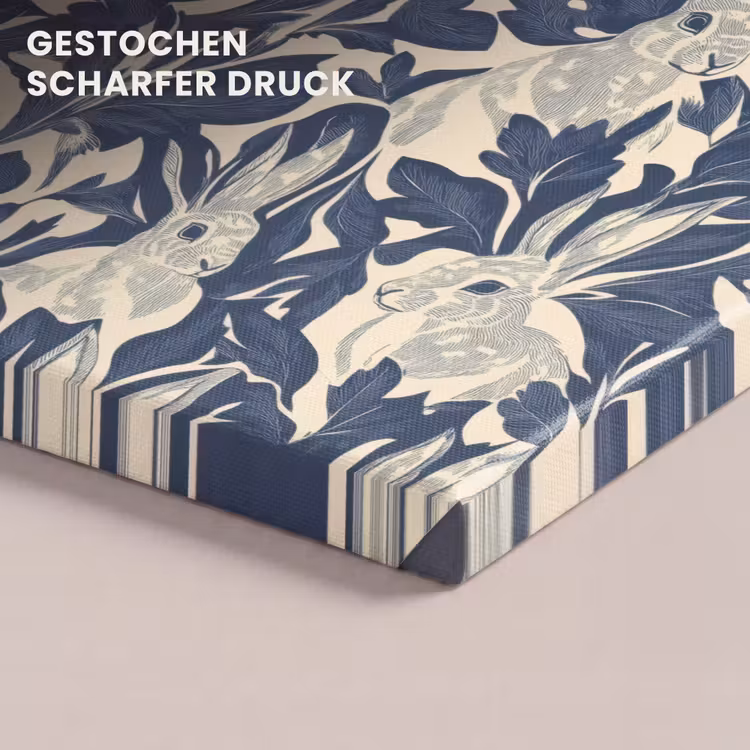 Hazen - Bladeren - Patroon - Blauw - Beige canvas 2cm klein 34 -closeup_print_DE