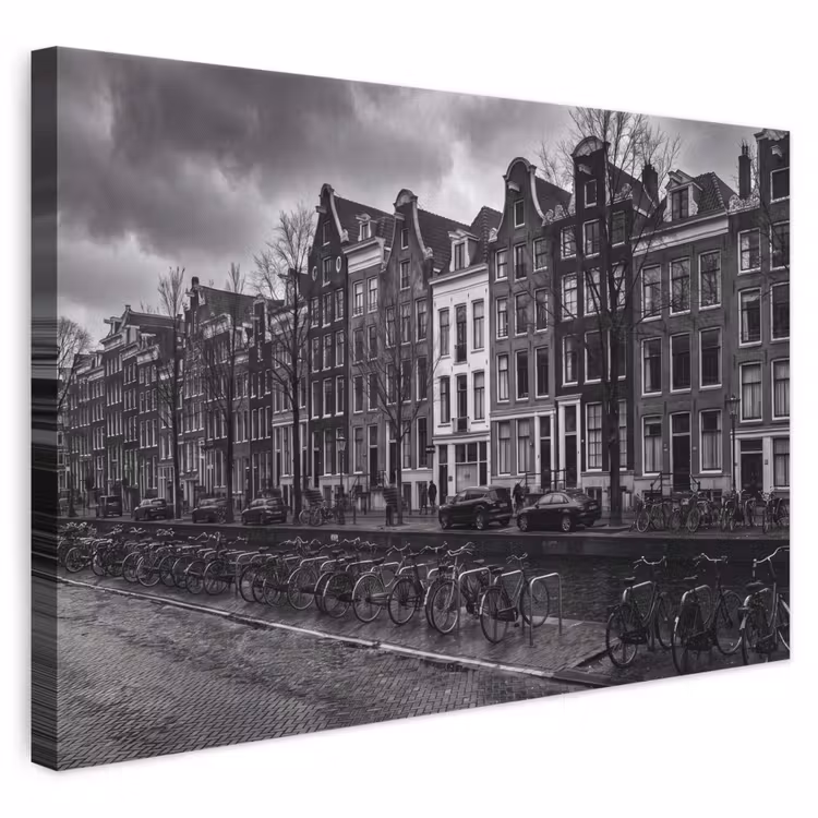 Huis - Gracht - Amsterdam - Architectuur - Zwart-wit canvas 2cm klein -3d