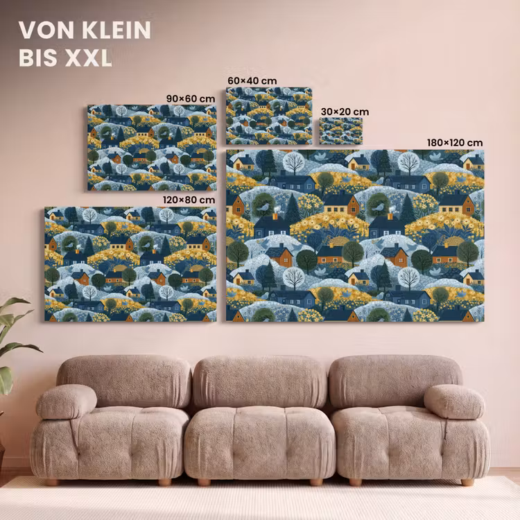 Huisjes - Bloemen - Patroon - Geel - Blauw canvas 2cm klein 34 -Xsfeer8_DE