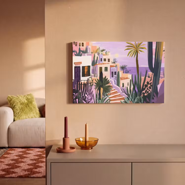 Huizen - Minimalistisch - Palmbomen - Kust canvas 2cm klein -sfeer1
