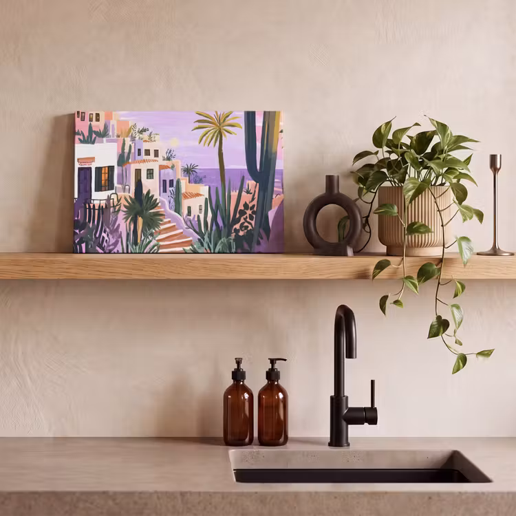 Huizen - Minimalistisch - Palmbomen - Kust canvas 2cm klein -sfeer3