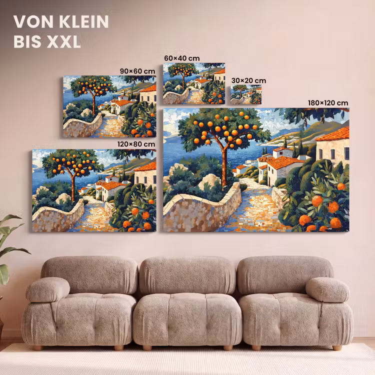 Huizen - Mozaïek - Sinaasappelbomen - Zee canvas 2cm klein -Xsfeer8_DE