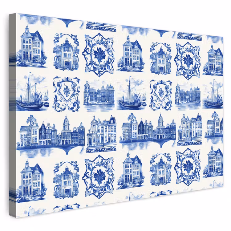 Huizen - Schepen - Blauw canvas 2cm klein 34 -3d