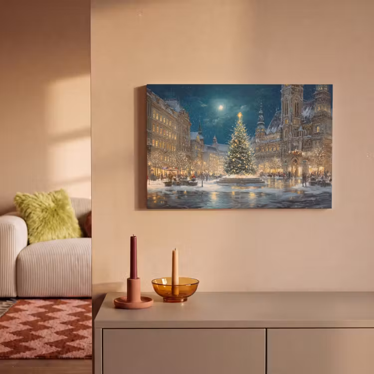 Kerstnacht - Stadsplein - Meerkleurig canvas 2cm klein -sfeer1
