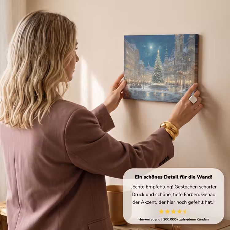 Kerstnacht - Stadsplein - Meerkleurig canvas 2cm klein -sfeer3