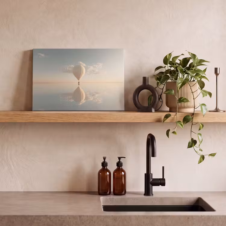 Luchtballon - Wolken - Water - Blauw canvas 2cm klein -sfeer3