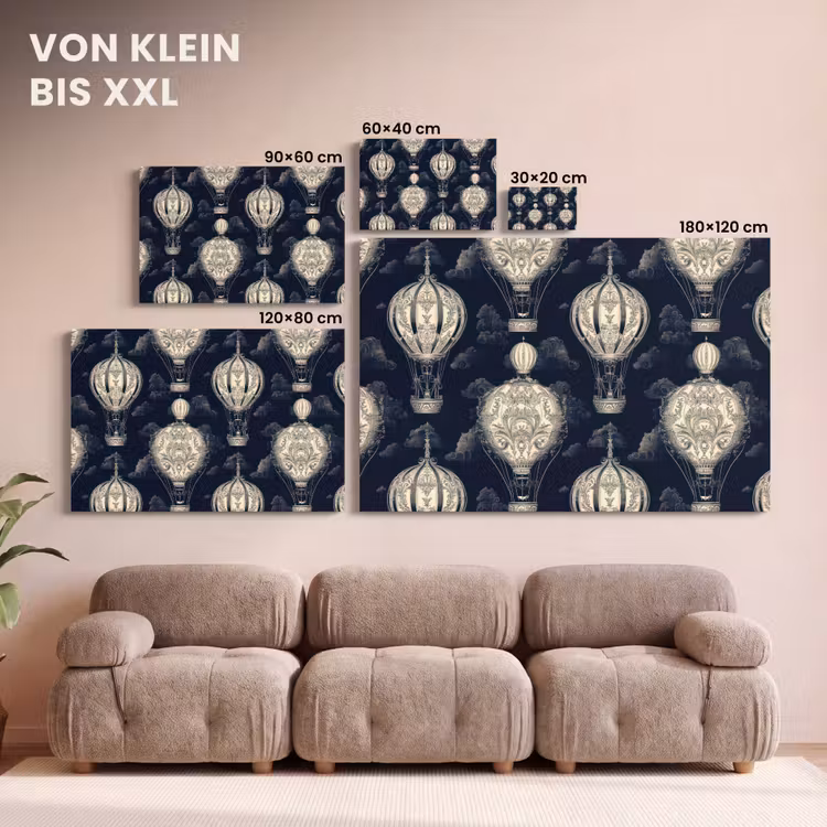 Luchtballonnen - Wolken - Patroon - Donkerblauw canvas 2cm klein 34 -Xsfeer8_DE
