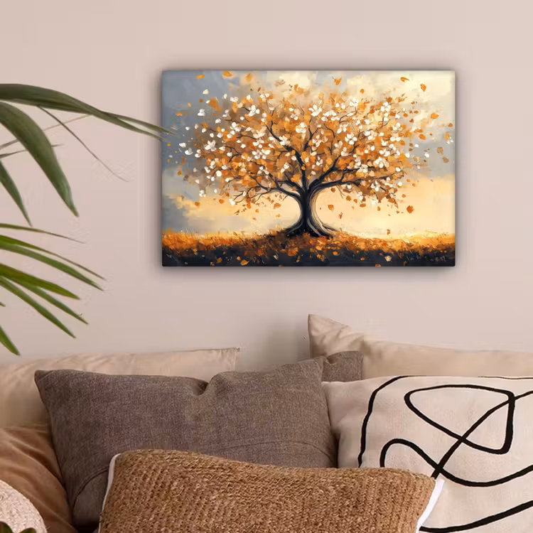 Herfst - Boom - Oranje - Bladeren - Levensboom - Abstract canvas 2cm klein -sfeer1