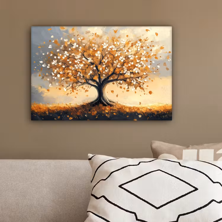 Herfst - Boom - Oranje - Bladeren - Levensboom - Abstract canvas 2cm klein -sfeer6
