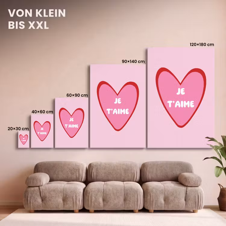 Hart - Frans - Valentijn - Roze canvas 2cm klein -Xsfeer8_DE