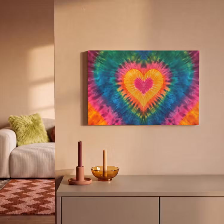 Hart - Tie Dye - Kleurrijk canvas 2cm klein -sfeer1