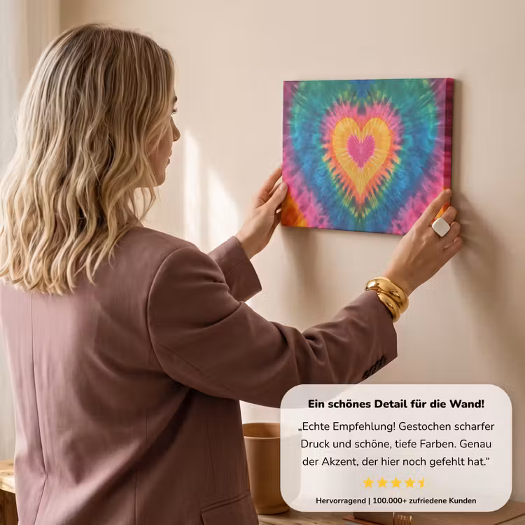 Hart - Tie Dye - Kleurrijk canvas 2cm klein -sfeer3