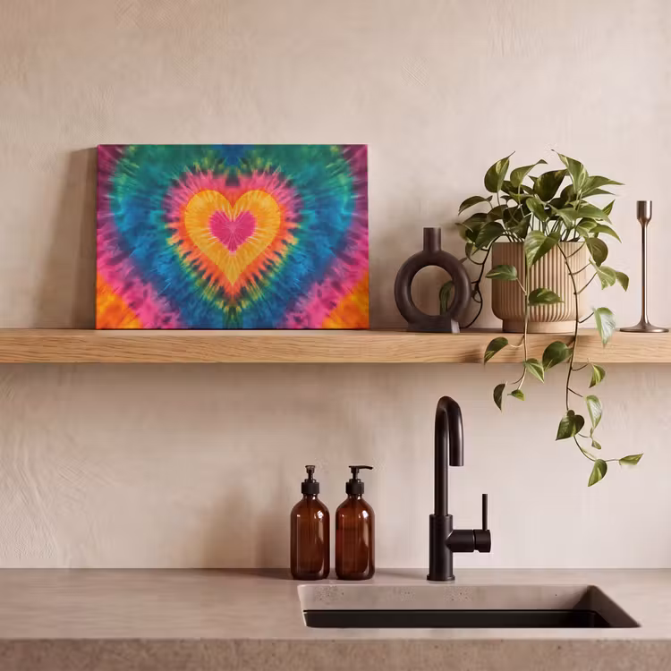 Hart - Tie Dye - Kleurrijk canvas 2cm klein -sfeer6