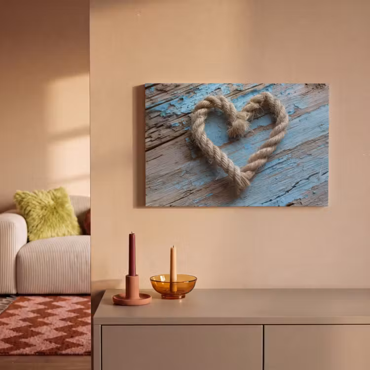 Hart - Touw - Hout - Rustiek canvas 2cm klein -sfeer1