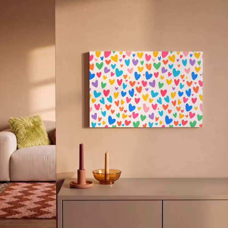 Hartjes - Kleurrijk - Patroon - Levendig canvas 2cm klein -sfeer1