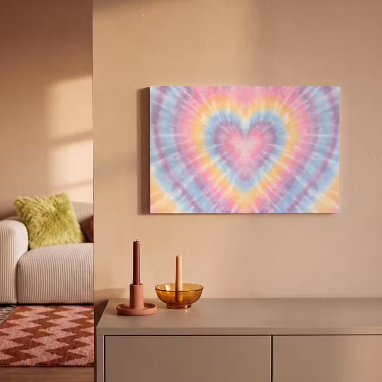 Hartvorm - Pastelkleuren - Tie Dye canvas 2cm klein -sfeer1
