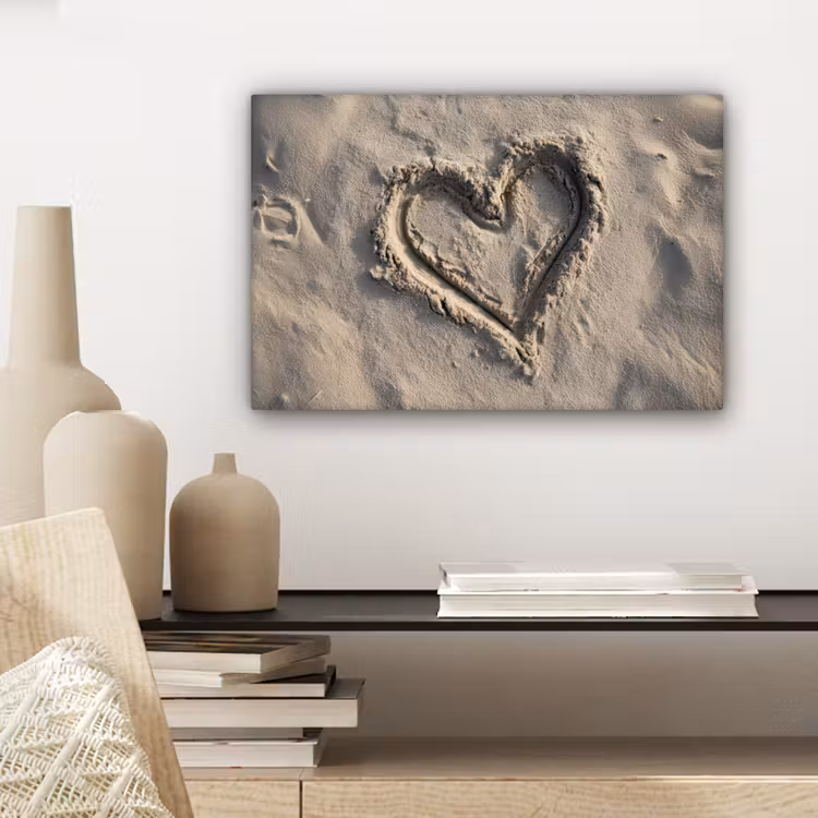 Hartvorm - Getekend - Beige - Zand canvas 2cm klein -closeup_print_DE