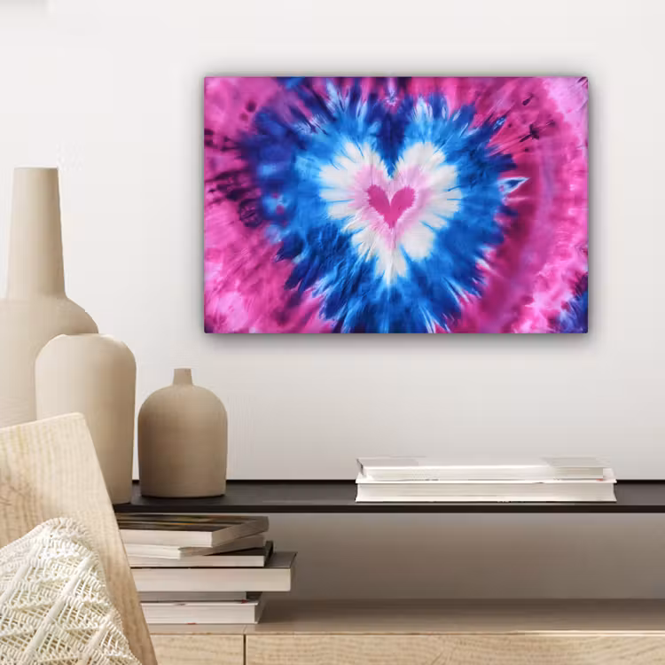 Hartvormig - Tie dye - Paars canvas 2cm klein -sfeer6