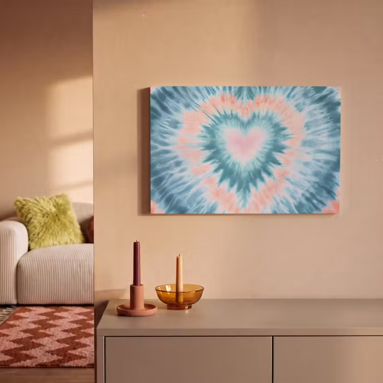 Hartvormig - Tie dye - Pasteltinten - Lichtgroen canvas 2cm klein -sfeer1
