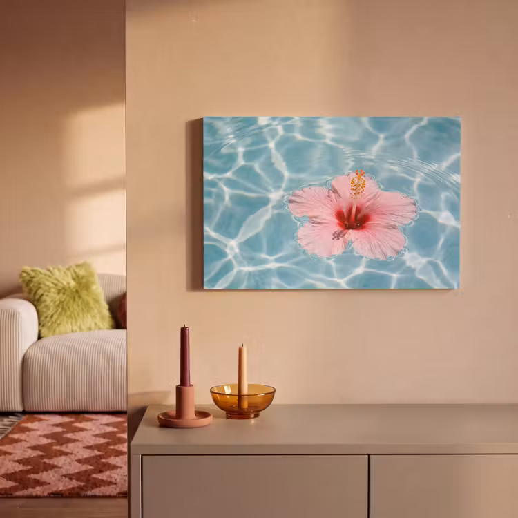 Hibiscus - Water - Roze canvas 2cm klein -sfeer1