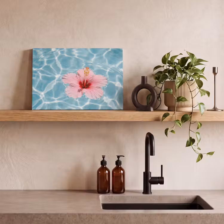 Hibiscus - Water - Roze canvas 2cm klein -sfeer3