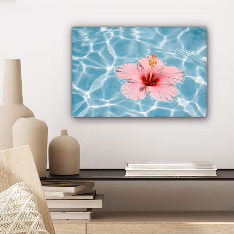 Hibiscus - Water - Roze canvas 2cm klein -sfeer6