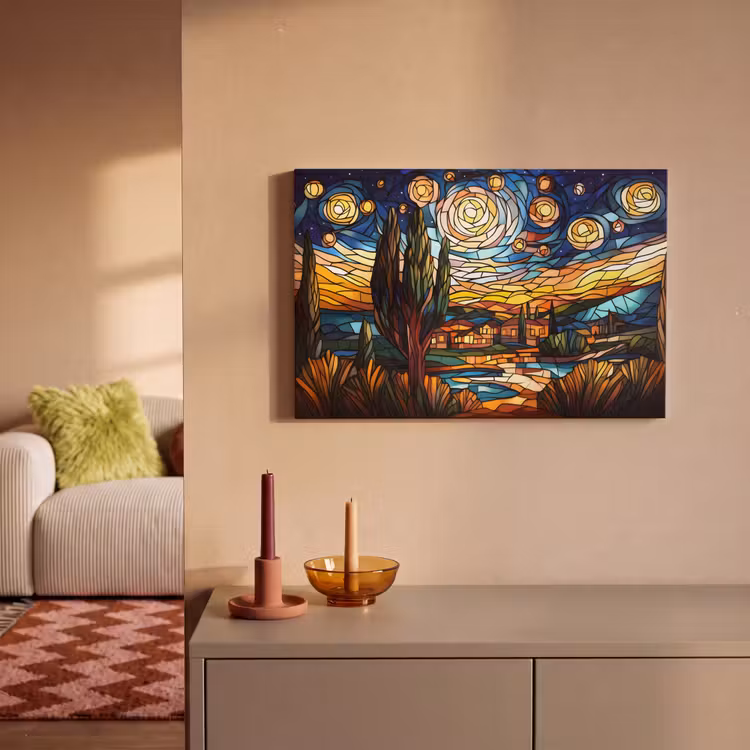 Hemel - Sterren - Mozaïek - Huizen canvas 2cm klein -sfeer1