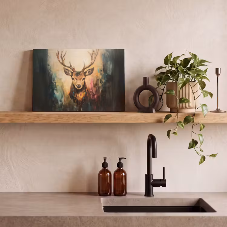 Hert - Geverfd - Gewei - Bruin canvas 2cm klein -sfeer3