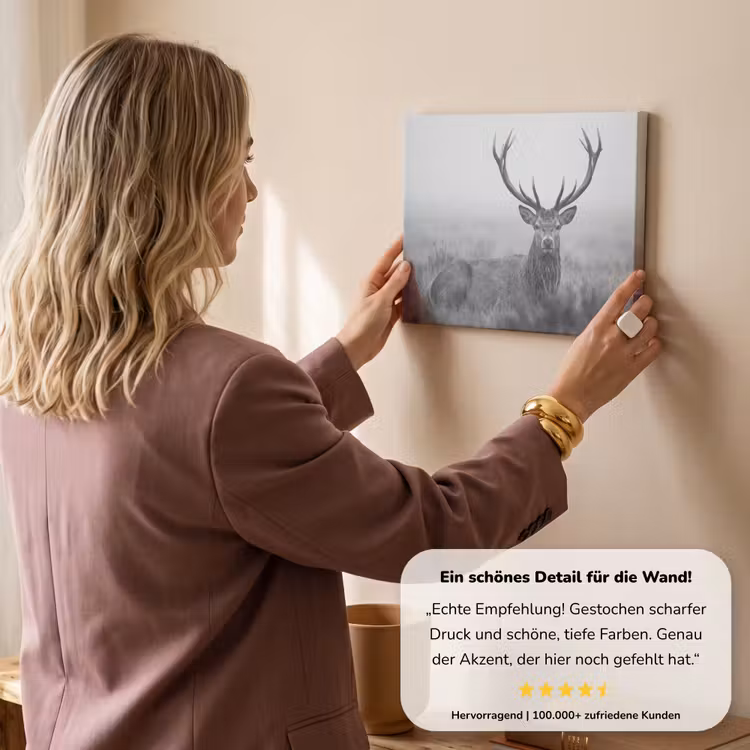 Hert - Mistig - Zwart - Wit canvas 2cm klein -sfeer3