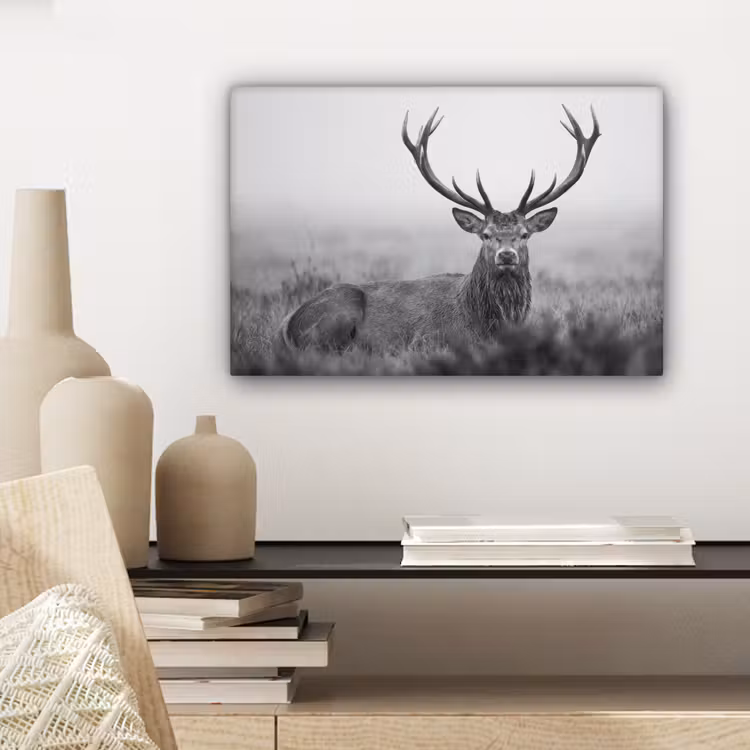 Hert - Mistig - Zwart - Wit canvas 2cm klein -closeup_print_DE