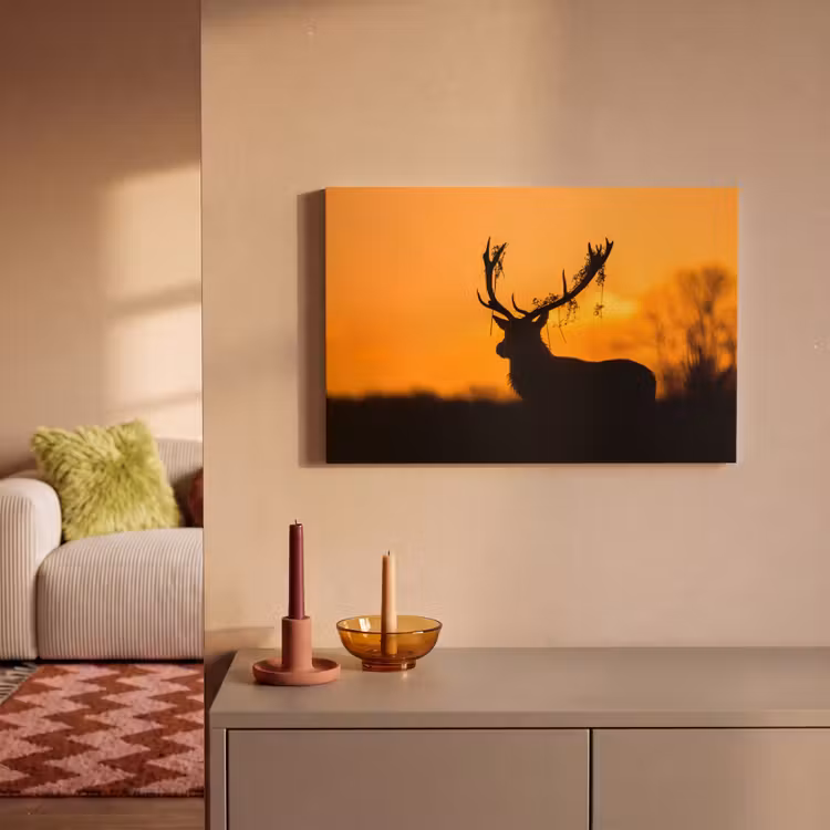 Hert - Oranje - Silhouet - Dieren - Natuur canvas 2cm klein -sfeer1
