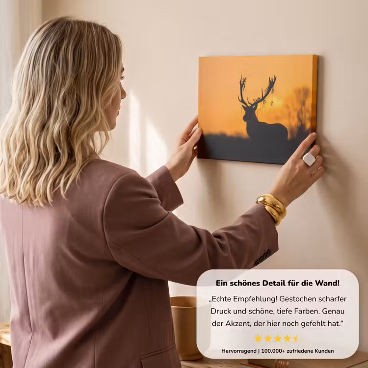 Hert - Oranje - Silhouet - Dieren - Natuur canvas 2cm klein -Xsfeer7_DE