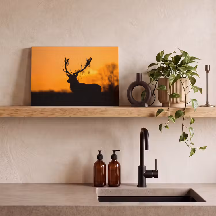 Hert - Oranje - Silhouet - Dieren - Natuur canvas 2cm klein -sfeer3