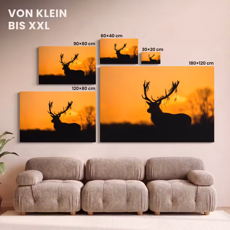 Hert - Oranje - Silhouet - Dieren - Natuur canvas 2cm klein -Xsfeer8_DE
