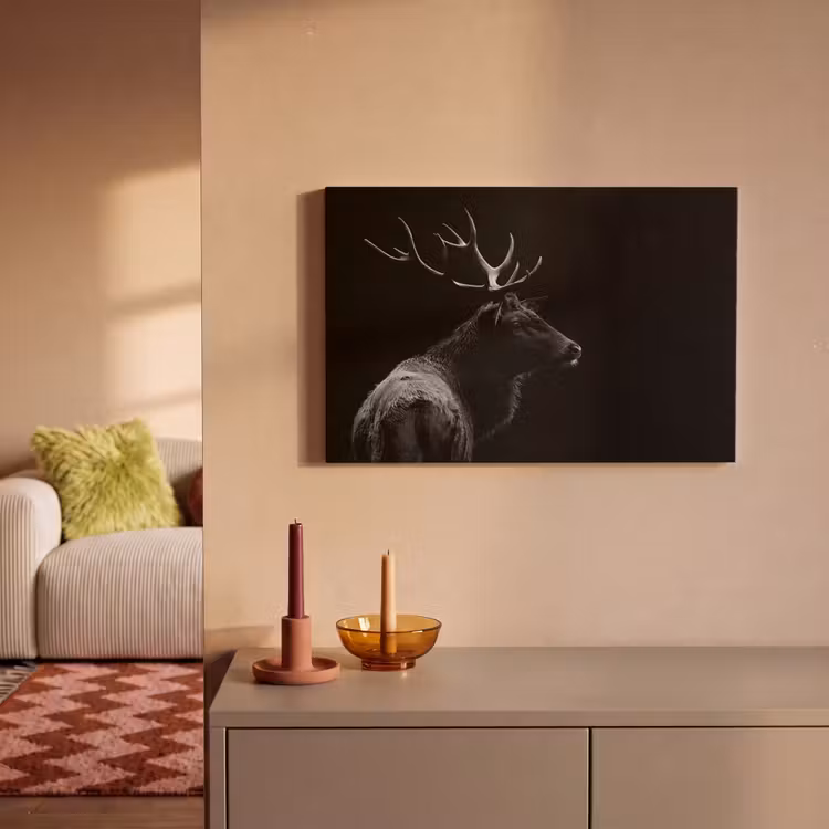 Hert - Zwart - Portret - Gewei - Dieren canvas 2cm klein -sfeer1