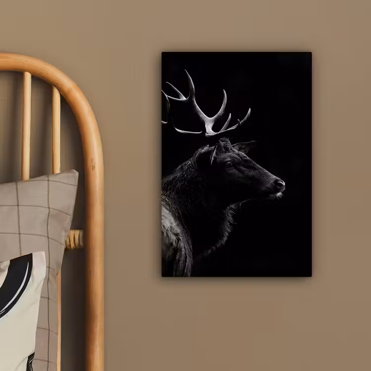 Hert - Zwart - Portret - Gewei - Dieren canvas 2cm klein -closeup_print_DE
