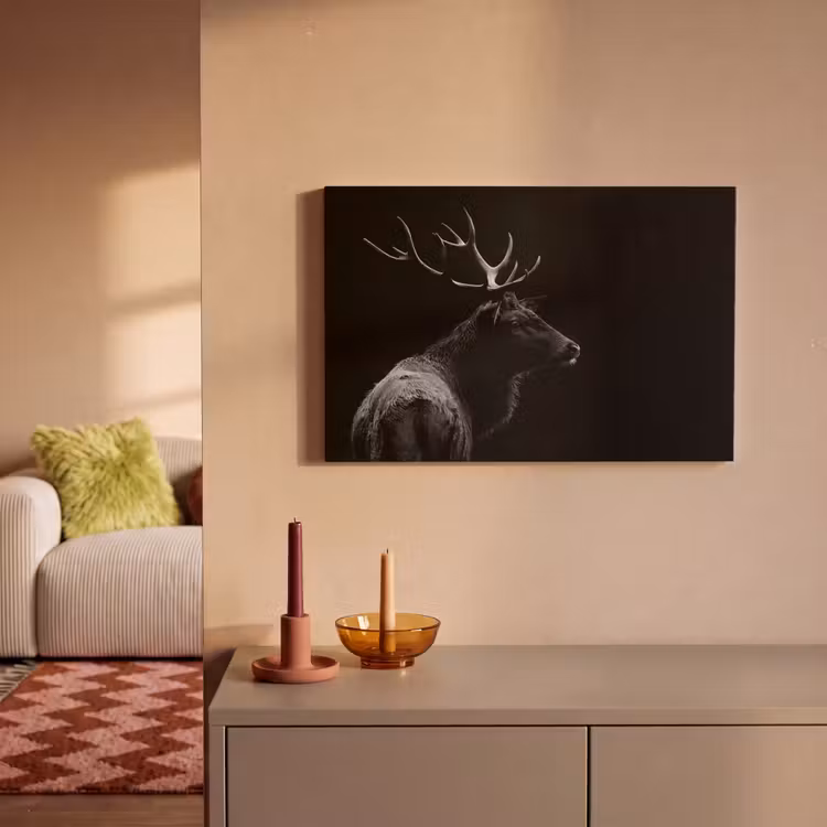 Hert - Zwart - Portret - Gewei - Dieren canvas 2cm klein -sfeer1